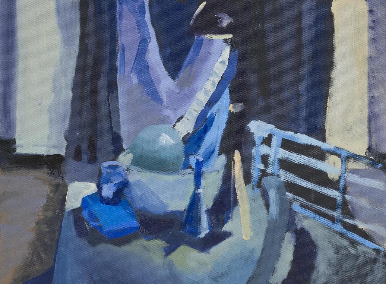 Blue saturated still life painting.